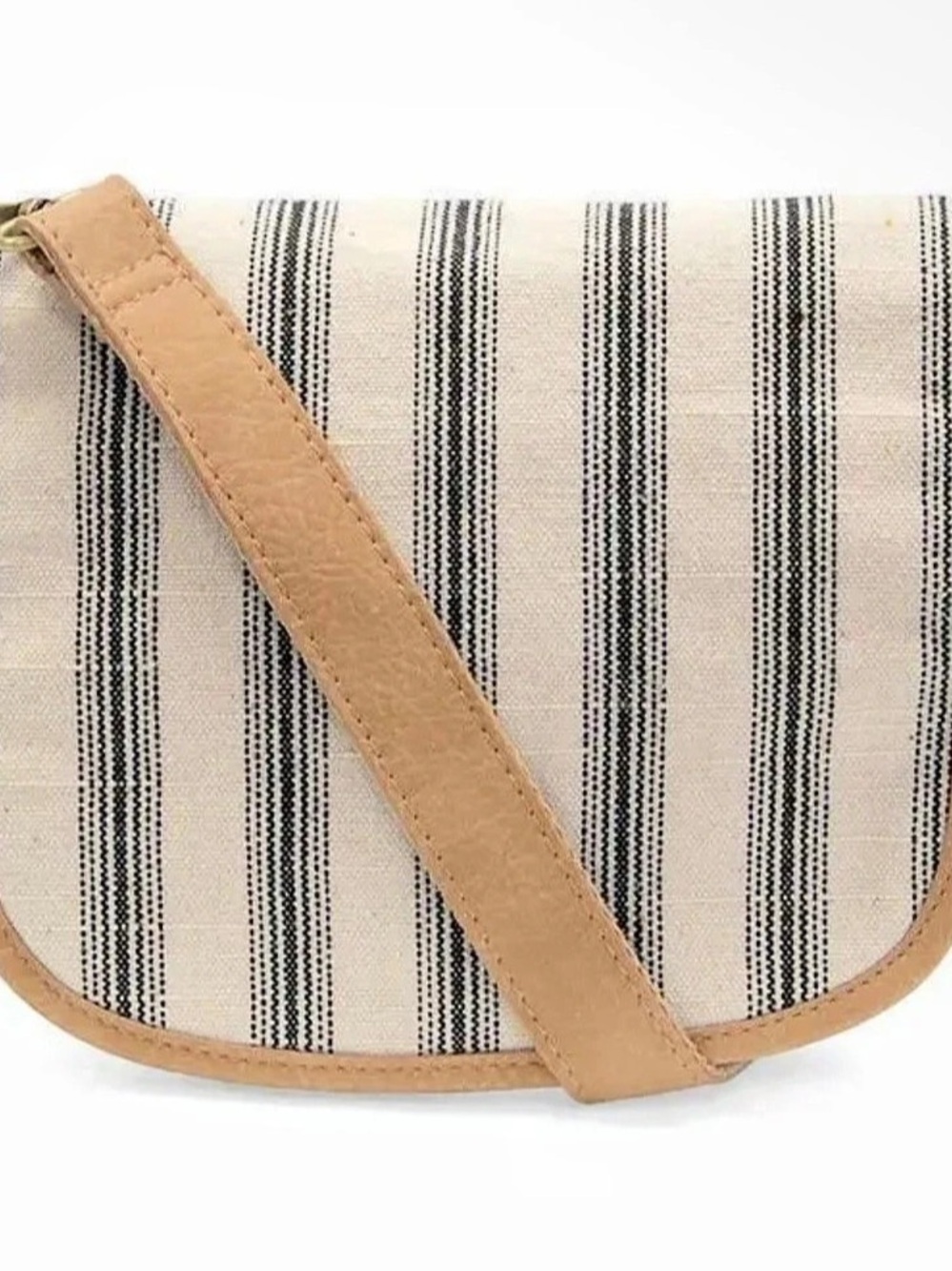 Joy Susan Pencil Stripe Saddle Bag in Canvas Cream & Black